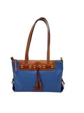 Dooney & Bourke Pebbled Leather Tassel Tote Bag Blue & Brown